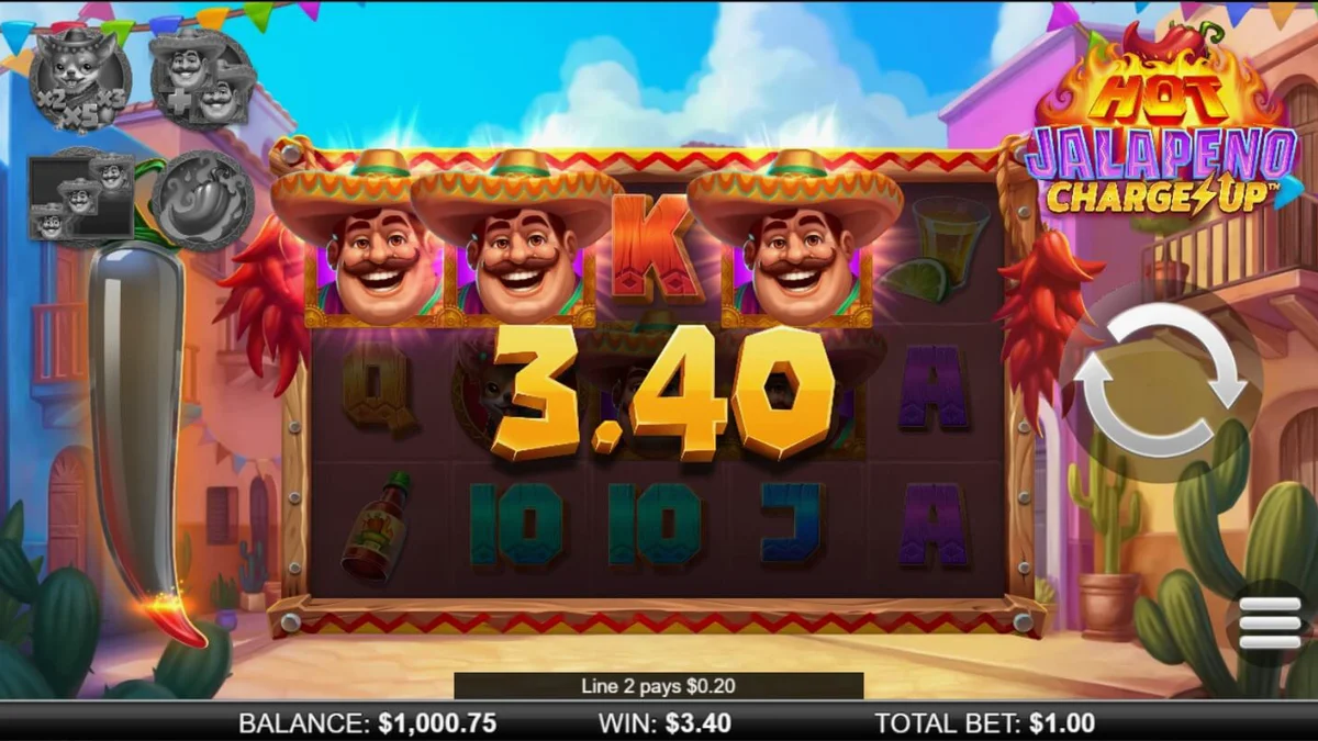 Tampilan visual slot Hot Jalapeño Charge Up dengan tema fiesta Meksiko