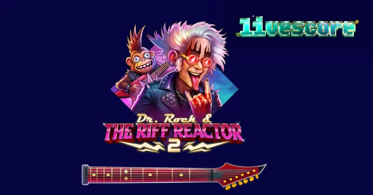 Tampilan visual slot Dr. Rock & the Riff Reactor 2 dengan tema konser rock neon